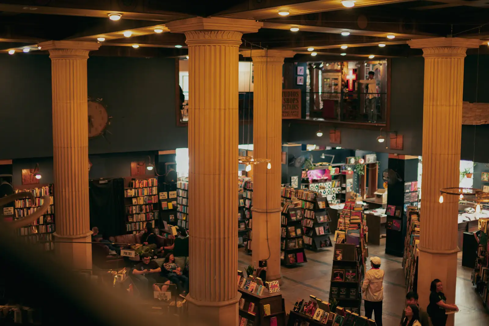Inside a large bookstore